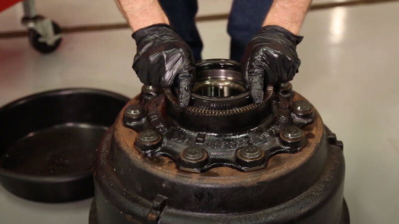 Man aligning wheel end