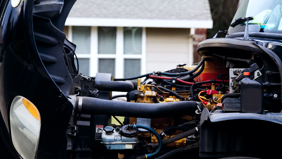 truck with the hood open