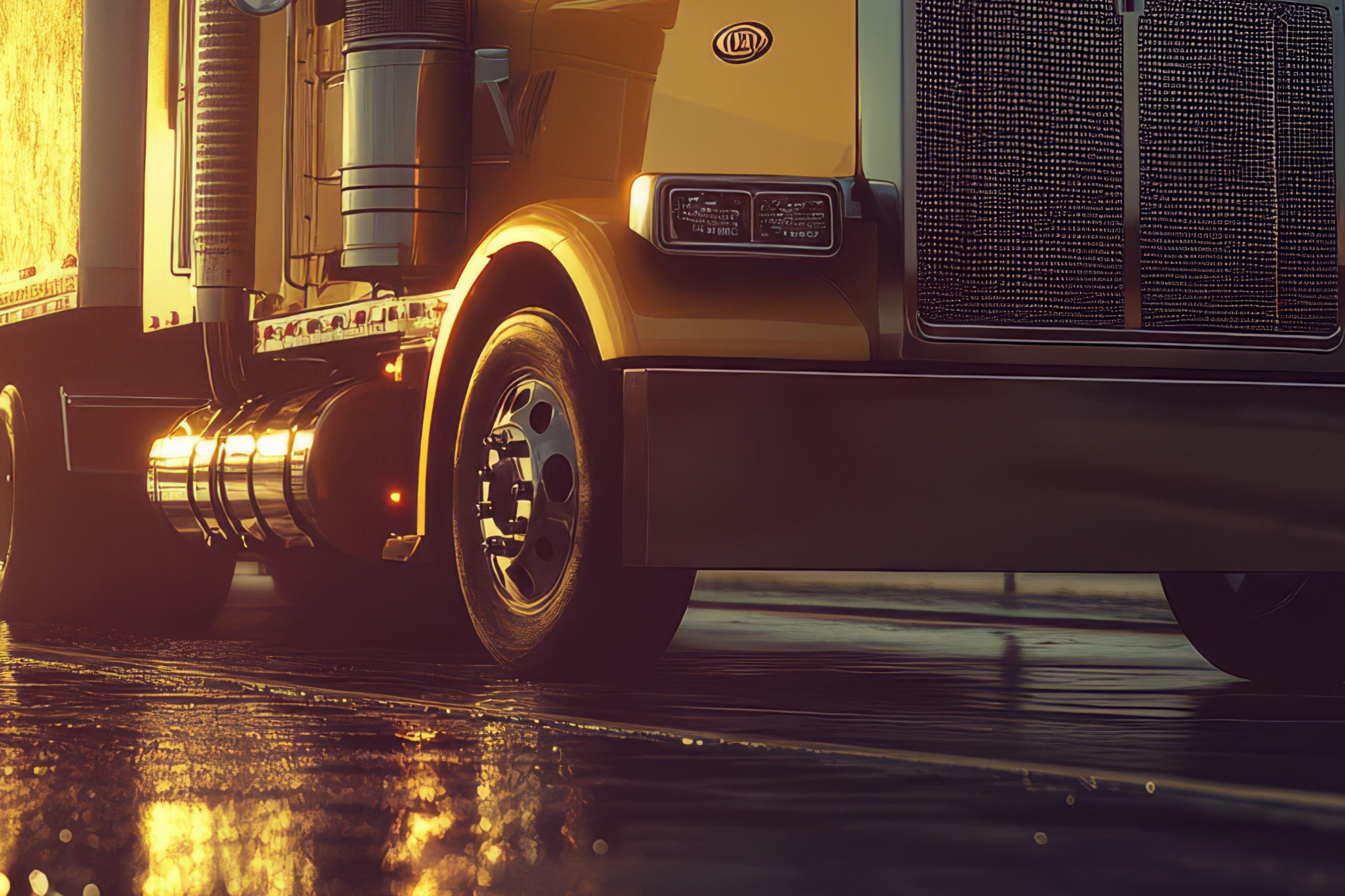 semi truck in sunset